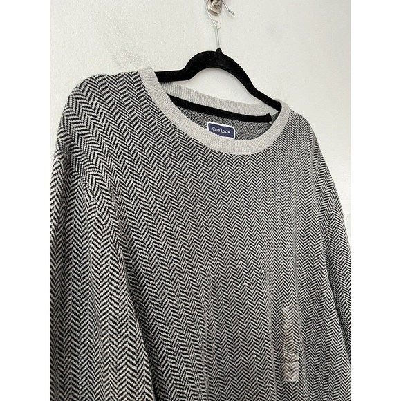 NWT Club Room Black Gray Herringbone Knit Cotton Pullover Sweater Mens Sz Large - Picture 4 of 6